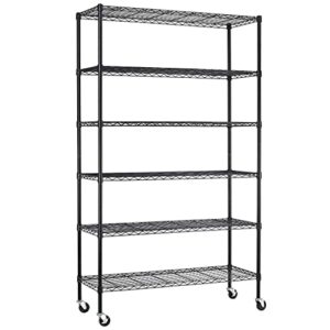 fdw 48"l×18"w×82"h wire shelving unit storage cart metal shelf rolling utility cart 2100lbs capacity with 6 tier casters adjustable layer rack strong steel for restaurant garage pantry kitchen,black