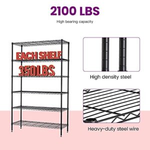 FDW 48"L×18"W×82"H Wire Shelving Unit Storage Cart Metal Shelf Rolling Utility Cart 2100Lbs Capacity with 6 Tier Casters Adjustable Layer Rack Strong Steel for Restaurant Garage Pantry Kitchen,Black