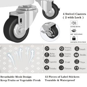 UDEAR 5-Tier Rolling Utility Cart with 12 Category Labels,Multifunctional Storage Shelves with Handle and Lockable Wheels for Room,Office,Kitchen,Bathroom,White