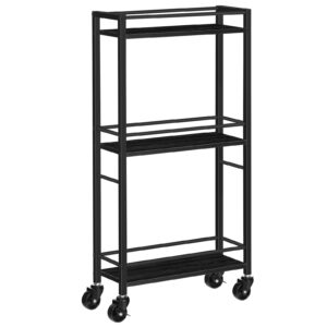 mahancris slim rolling cart, mobile kitchen cart on wheels, narrow storage cart for small space, wooden service cart, for bathroom, laundry, living room, black rchb1501