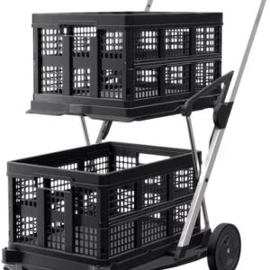 CLAX® The Original | Made in Germany | Multi Use Functional Collapsible Carts | Mobile Folding Trolley | Storage Cart Wagon | Shopping Cart with 2 Storage Crates (Black)