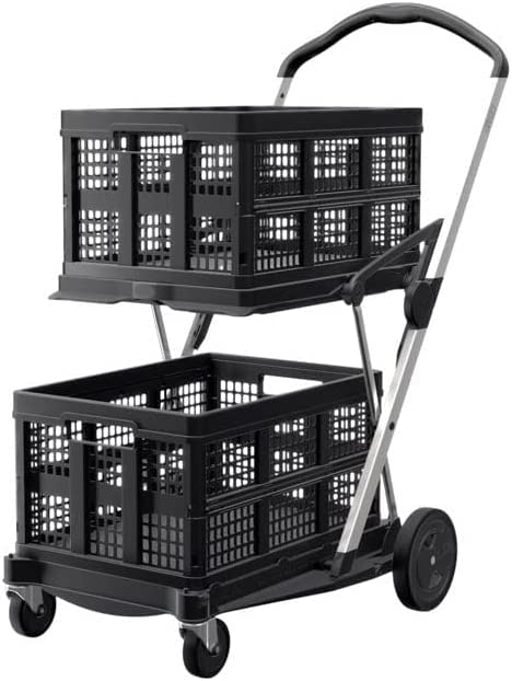 CLAX® The Original | Made in Germany | Multi Use Functional Collapsible Carts | Mobile Folding Trolley | Storage Cart Wagon | Shopping Cart with 2 Storage Crates (Black)