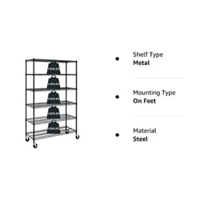 Garage Shelving, 78"x48"x18" Metal Shelves 6 Tier Wire Shelving Unit Adjustable Heavy Duty Sturdy Steel Shelving Rolling Cart with Casters for Pantry Garage Kitchen (Black)