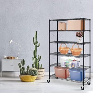 Garage Shelving, 78"x48"x18" Metal Shelves 6 Tier Wire Shelving Unit Adjustable Heavy Duty Sturdy Steel Shelving Rolling Cart with Casters for Pantry Garage Kitchen (Black)