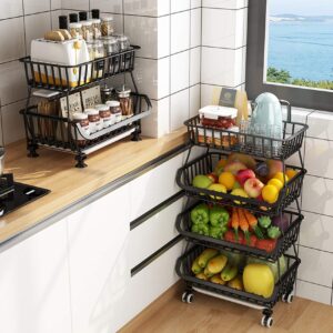 tristonsong Fruit Storage Basket, 6 Tier Rolling Stackable Vegetable Fruit Basket Utility Cart Rack, Storage Organizer Bin for Kitchen, Pantry Closet, Bedroom, Bathroom-6 tier