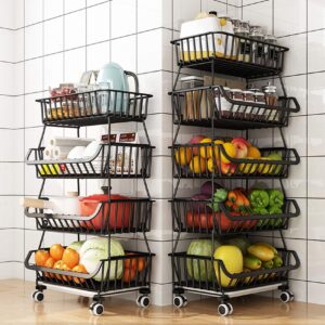 tristonsong Fruit Storage Basket, 6 Tier Rolling Stackable Vegetable Fruit Basket Utility Cart Rack, Storage Organizer Bin for Kitchen, Pantry Closet, Bedroom, Bathroom-6 tier