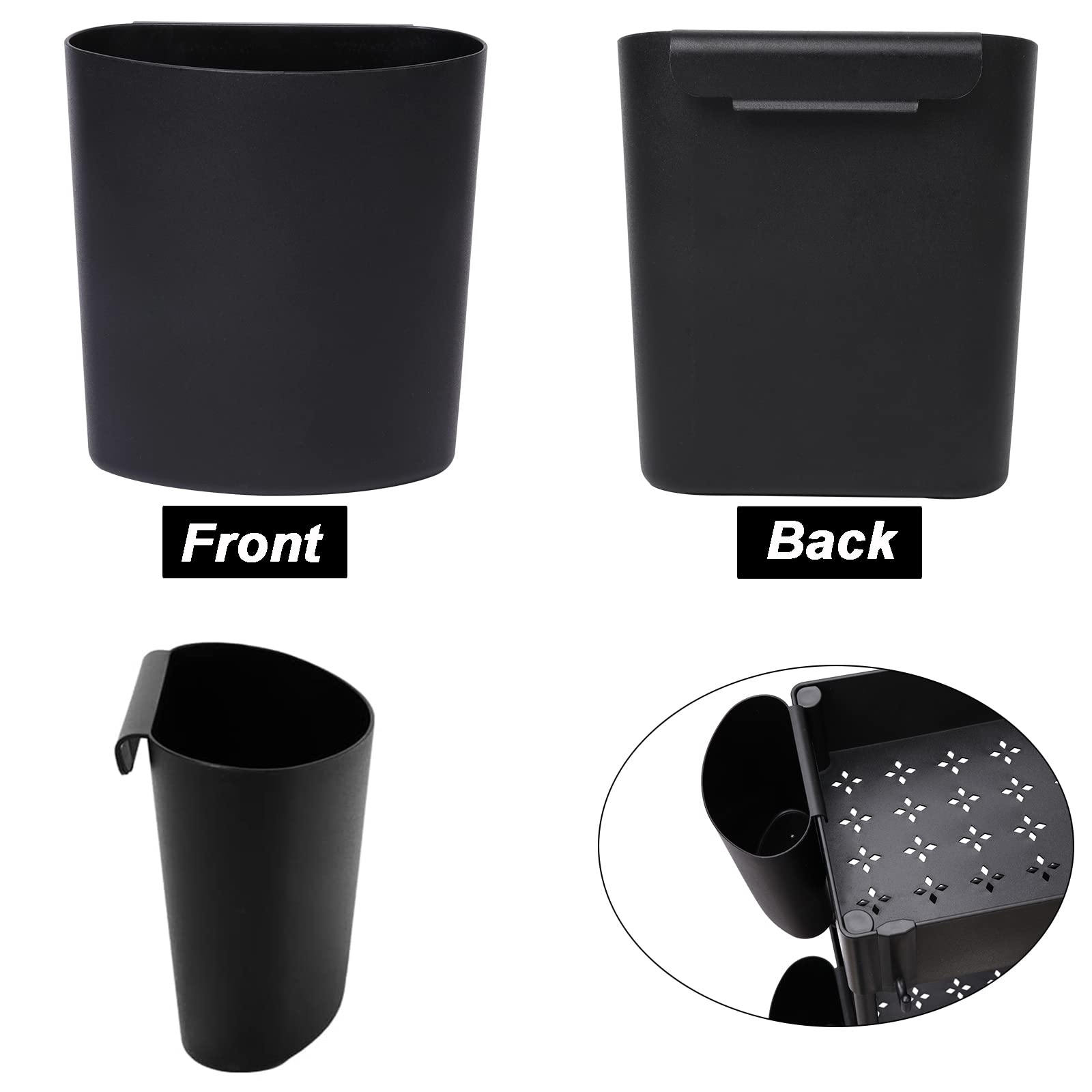 JAKAGO 6-Pack Little Hanging Bucket - Hanging Cup Holder for Rolling Cart Shelf Wall Storage Box for Kitchen Living Room Bathroom Desktop Cleaning Trash Can(Black)