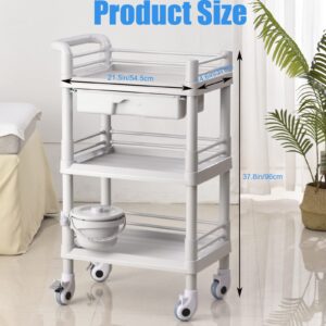 Rolling Utility Cart,Qiwey Utility Cart with Big Drawer,3-Tier Esthetician Cart with Wheels for Beauty Salon SPA Commercial Hospital Office Lab Cart