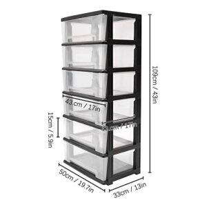 RustyVioum 6-Tier Books Storage Organizer, Rolling Storage Carts File Storage, Rolling Kitchen Cart Trolley w/Wheels for Closet Living Room Hallway Dormitory, Black+Clear/White+Clear (Black+Clear)
