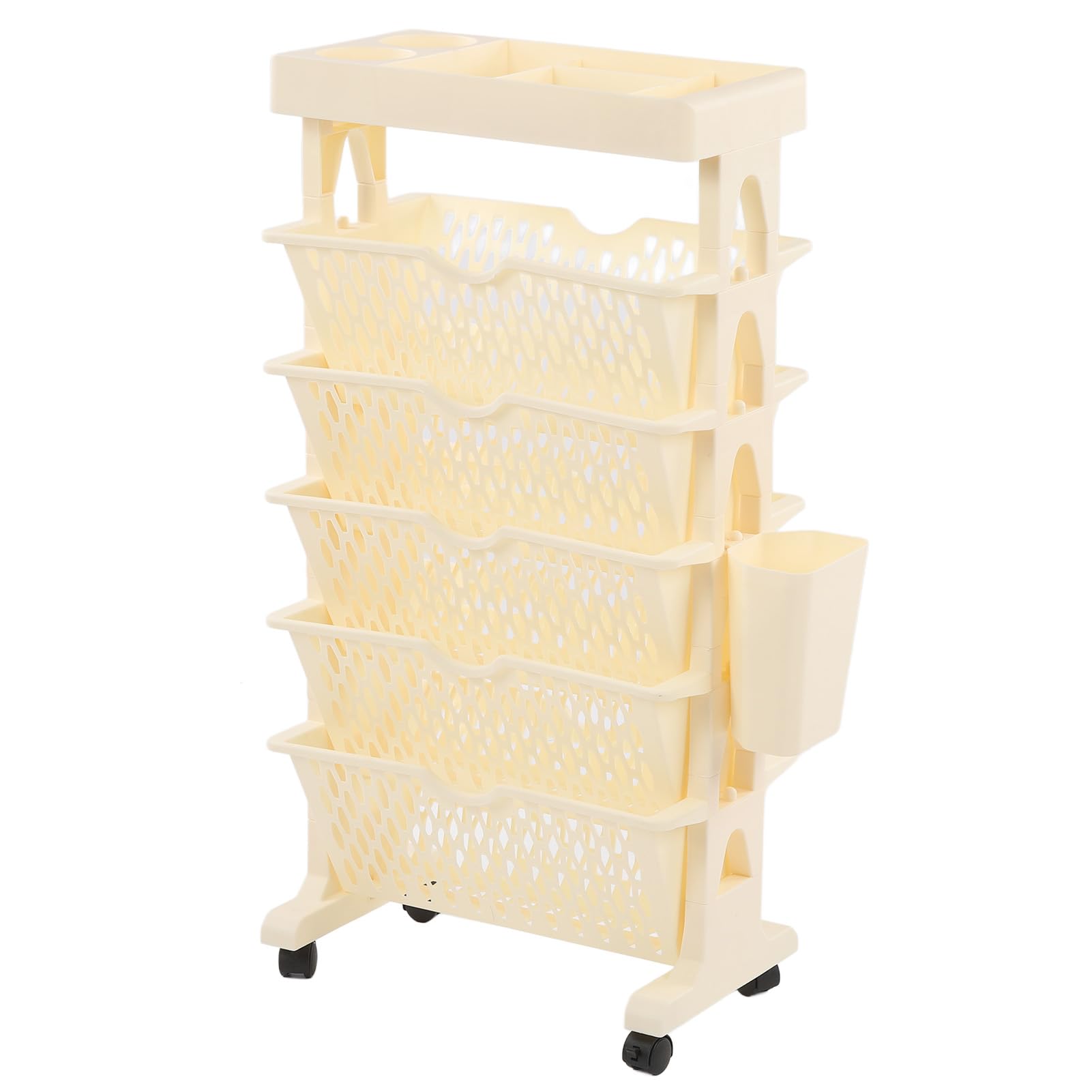 Yosoo Movable Bookshelf Cart, Rolling Utility Cart 6 Tier Large Capacity Thickened Multifunctional Rolling Book Rack Storage Trolley Rolling Bookshelf with Wheel for Deskside Living