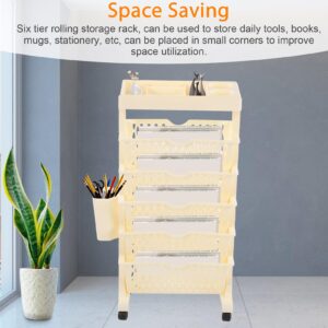 Yosoo Movable Bookshelf Cart, Rolling Utility Cart 6 Tier Large Capacity Thickened Multifunctional Rolling Book Rack Storage Trolley Rolling Bookshelf with Wheel for Deskside Living