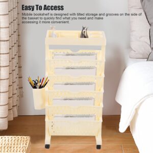 Yosoo Movable Bookshelf Cart, Rolling Utility Cart 6 Tier Large Capacity Thickened Multifunctional Rolling Book Rack Storage Trolley Rolling Bookshelf with Wheel for Deskside Living