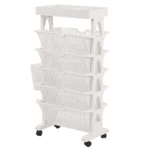 DULRLLY 6 Tier Movable Book Rack Storage Bookshelf Rolling Utility Cart Bookcase Organizer Removable Bookshelfs with Wheels Multifunctional Book Cart File Storage Book Shelf for Office Bedroom(White)