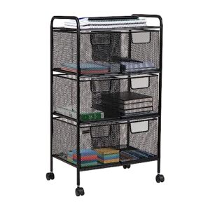 mind reader cart with drawers, laundry organizer, utility cart, bathroom, kitchen, metal mesh, 16"l x 11"w x 29"h, black