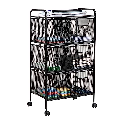 Mind Reader Cart with Drawers, Laundry Organizer, Utility Cart, Bathroom, Kitchen, Metal Mesh, 16"L x 11"W x 29"H, Black