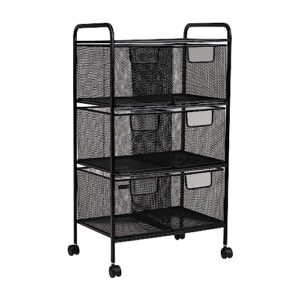 Mind Reader Cart with Drawers, Laundry Organizer, Utility Cart, Bathroom, Kitchen, Metal Mesh, 16"L x 11"W x 29"H, Black