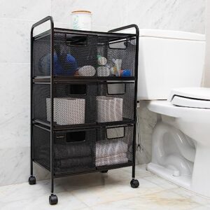 Mind Reader Cart with Drawers, Laundry Organizer, Utility Cart, Bathroom, Kitchen, Metal Mesh, 16"L x 11"W x 29"H, Black