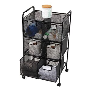 Mind Reader Cart with Drawers, Laundry Organizer, Utility Cart, Bathroom, Kitchen, Metal Mesh, 16"L x 11"W x 29"H, Black