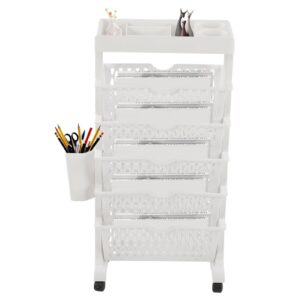 vbestlife 6 tier rolling utility cart, mobile storage bookshelf with universal wheel, movable storage book shelves for office kitchen classroom (white)