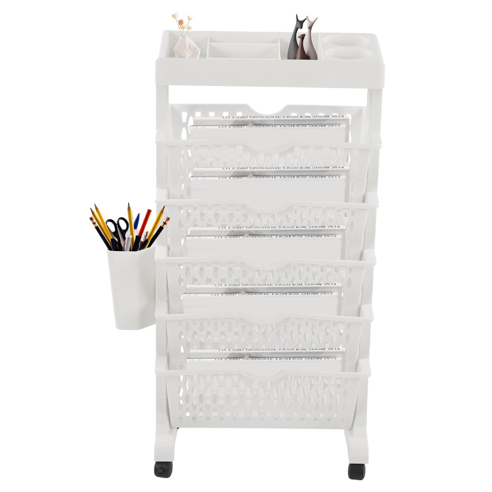 VBESTLIFE 6 Tier Rolling Utility Cart, Mobile Storage Bookshelf with Universal Wheel, Movable Storage Book Shelves for Office Kitchen Classroom (White)