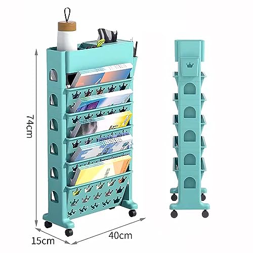 Utility Cart Organizer 6 Tier Rolling Cart with Wheels Portable Bookshelf on Wheels Narrow for Bedroom Living Room Home School,Green