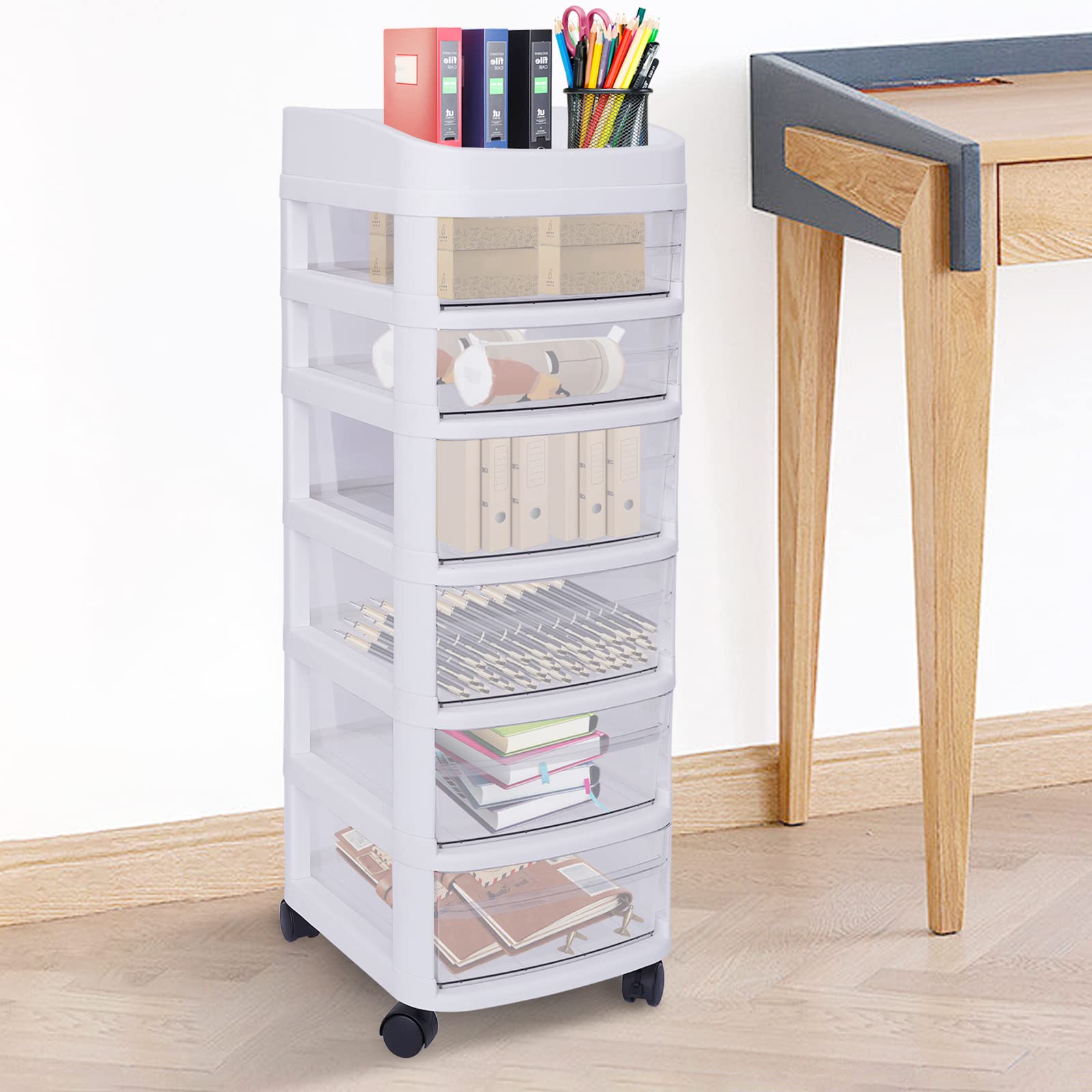 Gdrasuya10 6 Tier Rolling Storage Cart with Drawers, Plastic Storage Rolling Cart Cabinet Trolley with Universal Wheels for Office, Bathroom, Living Room