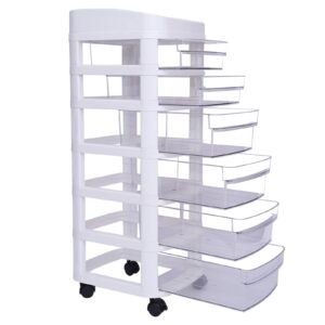 Gdrasuya10 6 Tier Rolling Storage Cart with Drawers, Plastic Storage Rolling Cart Cabinet Trolley with Universal Wheels for Office, Bathroom, Living Room