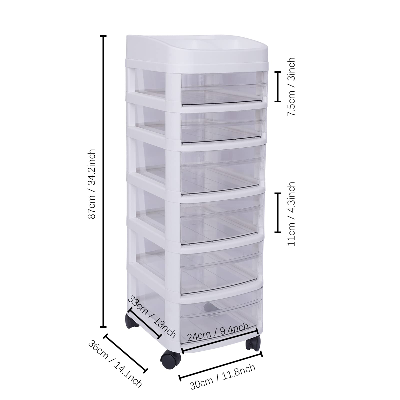 Gdrasuya10 6 Tier Rolling Storage Cart with Drawers, Plastic Storage Rolling Cart Cabinet Trolley with Universal Wheels for Office, Bathroom, Living Room