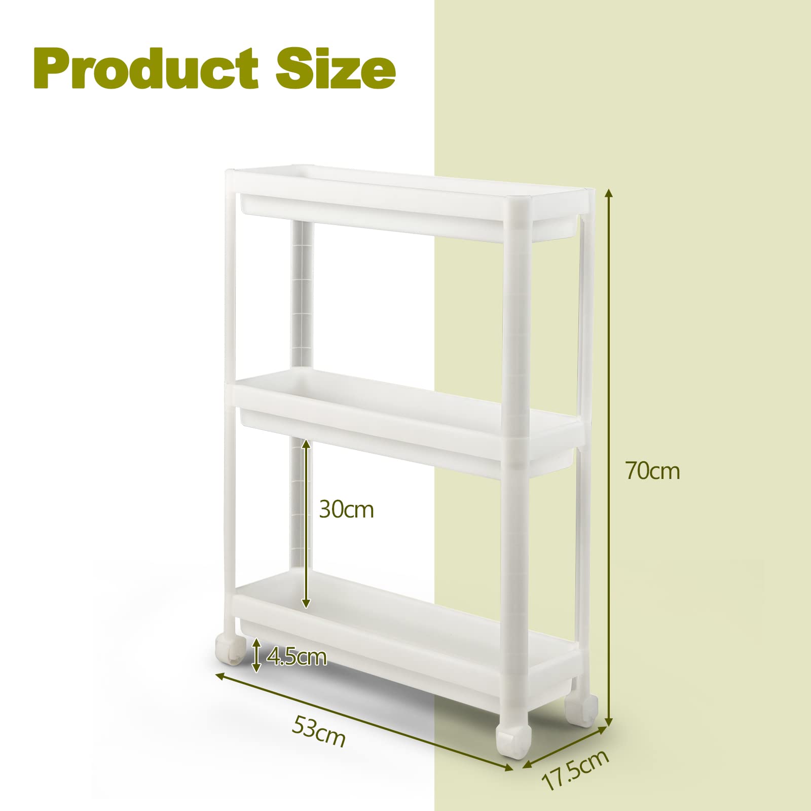 S AFSTAR 3 Tier Rolling Utility Cart Set of 2, Slide Out Mobile Utility Cart for Small Space, Free Combination-Easy Assembly Shelving Unit, 2-Pack 3-Tier Slim Storage Cart for Bathroom Laundry Room