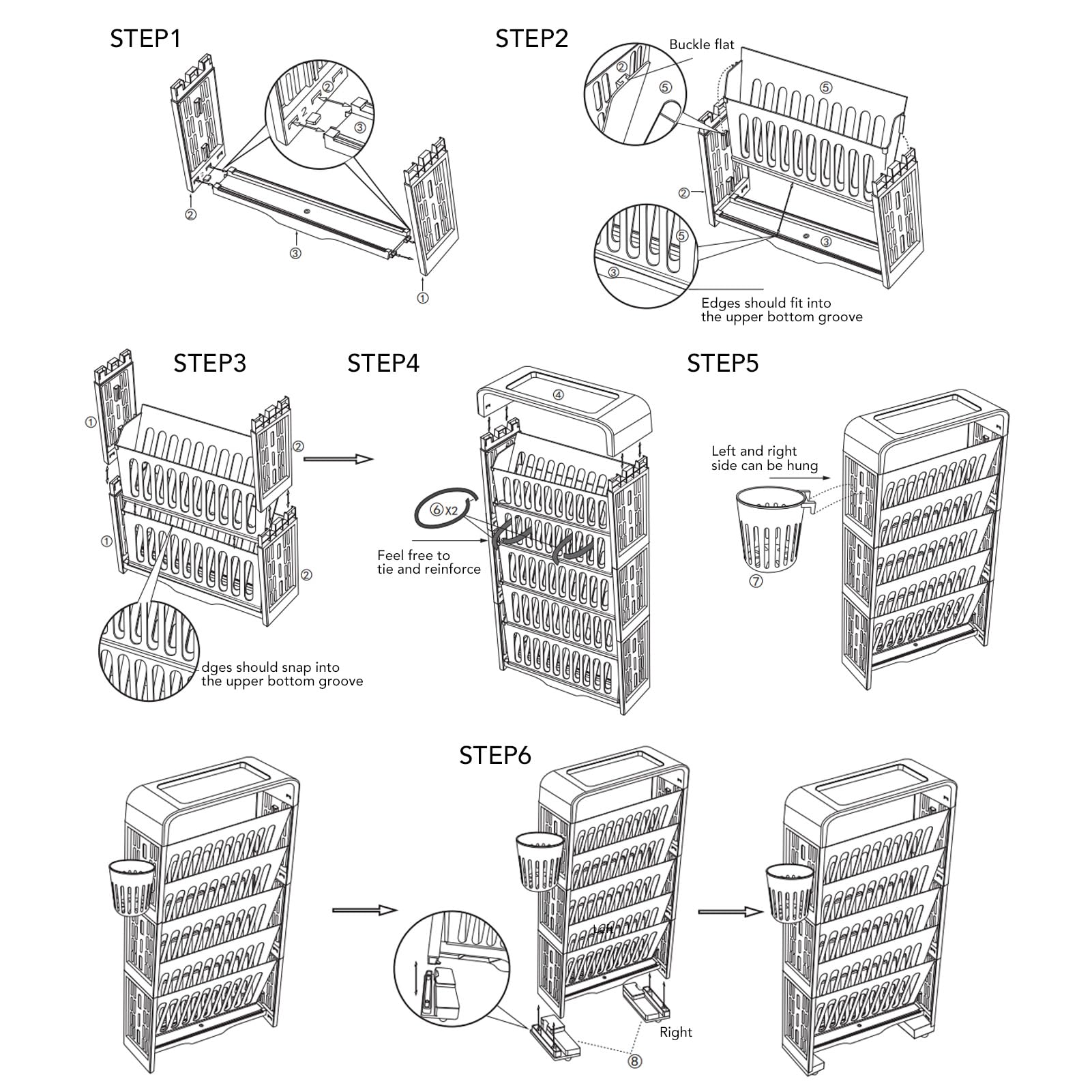 6 Tier Book Rack Storage Bookshelf, Removable Movable Unique Bookcase, Slim Storage Trolley for Books, Corner Display Rack for Dorm Library, Multi Purpose Rolling Cart (Gray)