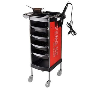 Storage Rack Serving Cart Medical Cart Tool 6 Tier Beauty Salon Rolling Cart With Abs Drawer, Stainless Steel Hairdresser Stylist Trolley With Universal Wheel, 20 Kg Capacity,Black (Silver) (Red )