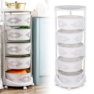 Gdrasuya10 Kitchen Cart with Storage Rotating Basket Vegetable Rack Multi-Layer Storage Shelves for Kitchen and Bedroom 5 Tier