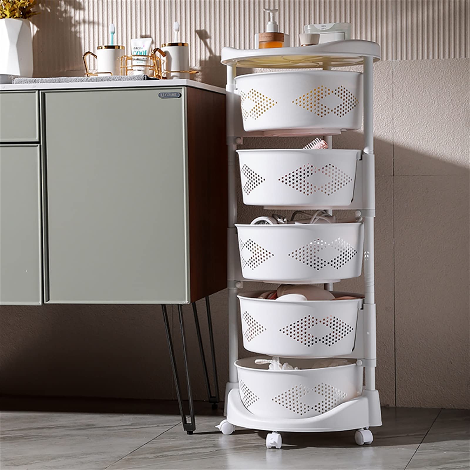 Gdrasuya10 Kitchen Cart with Storage Rotating Basket Vegetable Rack Multi-Layer Storage Shelves for Kitchen and Bedroom 5 Tier