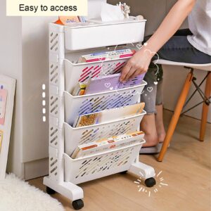 5/6 Tier Mobile Bookshelf, Large Capacity Rolling Cart Storage, Multifunctional File Organizer Cart, Utility Cart on Wheels for Groceries