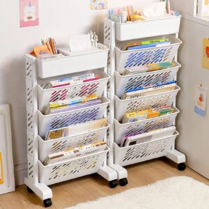 5/6 Tier Mobile Bookshelf, Large Capacity Rolling Cart Storage, Multifunctional File Organizer Cart, Utility Cart on Wheels for Groceries