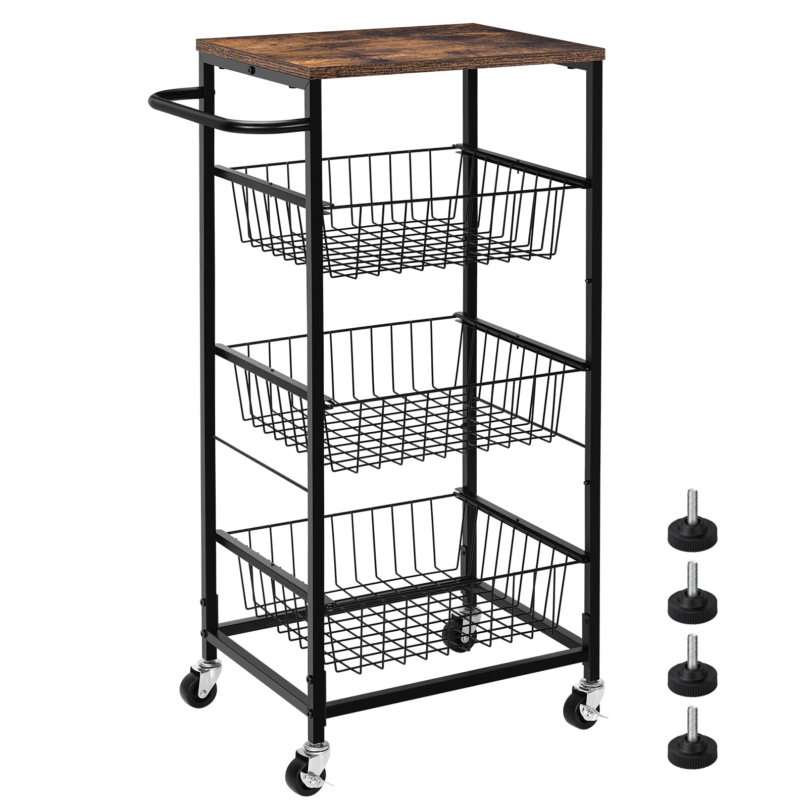 Kitchen Carts on Wheels, Rolling Storage Carts 4 Tier, Utility Service Cart Fruit Storage Baskets Rack for Potato Snack Industrial Island Food Trolley with Handle for Kitchen Bathroom Laundry