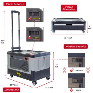 dbest products Quik Cart Extended Four Wheeled Rolling Crate Teacher Utility with seat Dual Accessible Doors Heavy Duty Collapsible Basket with Two Position Handle