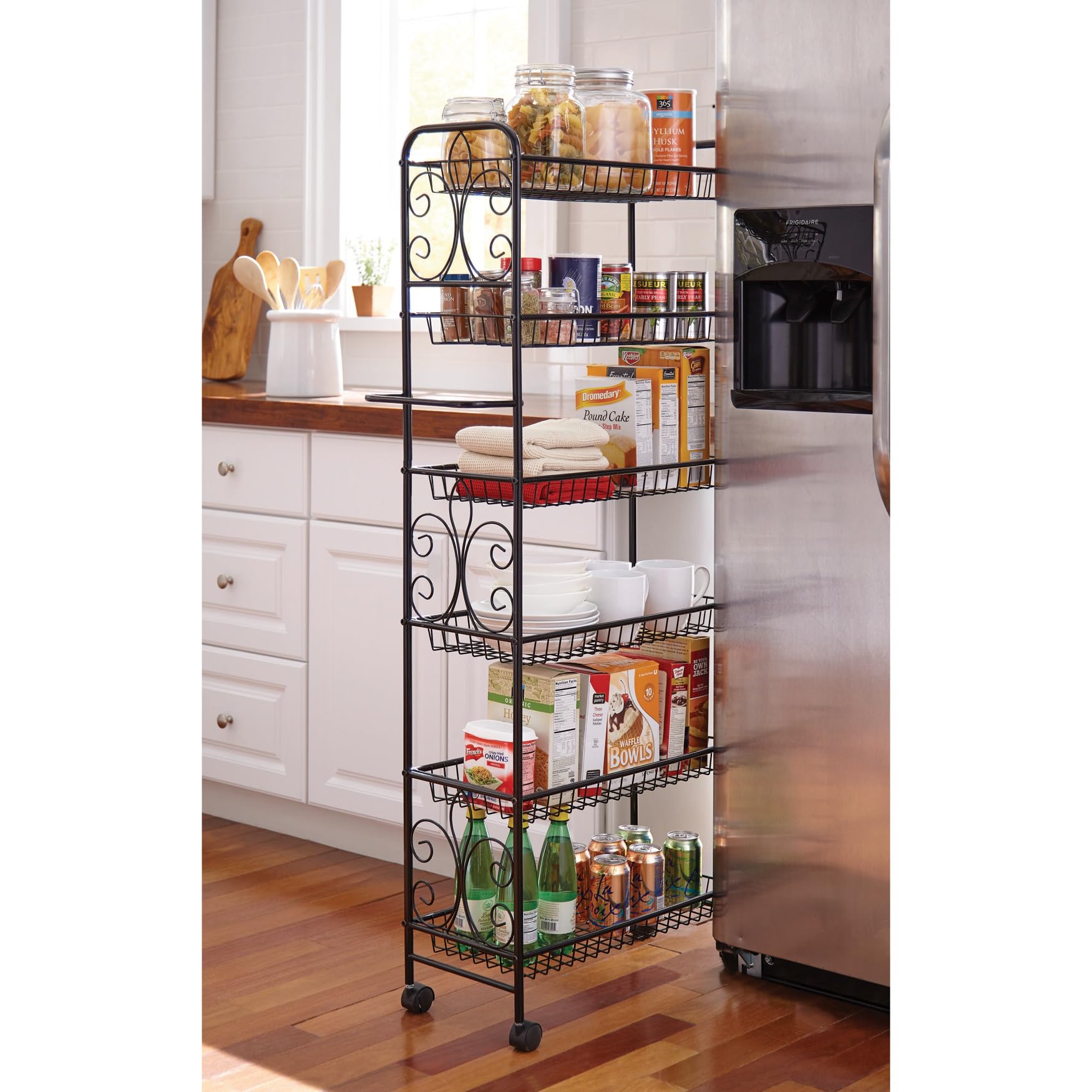 BrylaneHome Scroll 6-Tier Kitchen Cart - Black