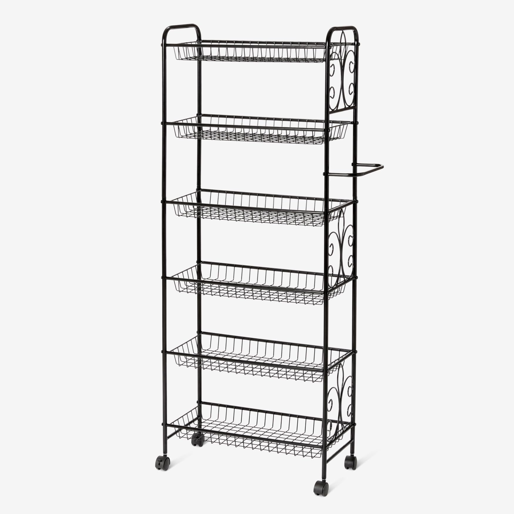 BrylaneHome Scroll 6-Tier Kitchen Cart - Black