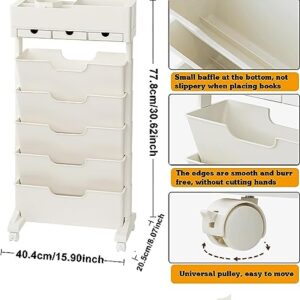 6 Tier Rolling Utility Cart,Multi-Functional Movable Storage Book Shelves With Lockable,Mobile Bookshelf Unique Bookcase Rolling Storage Cart,For Study Office Kitchen Classroom,Without drawer,C