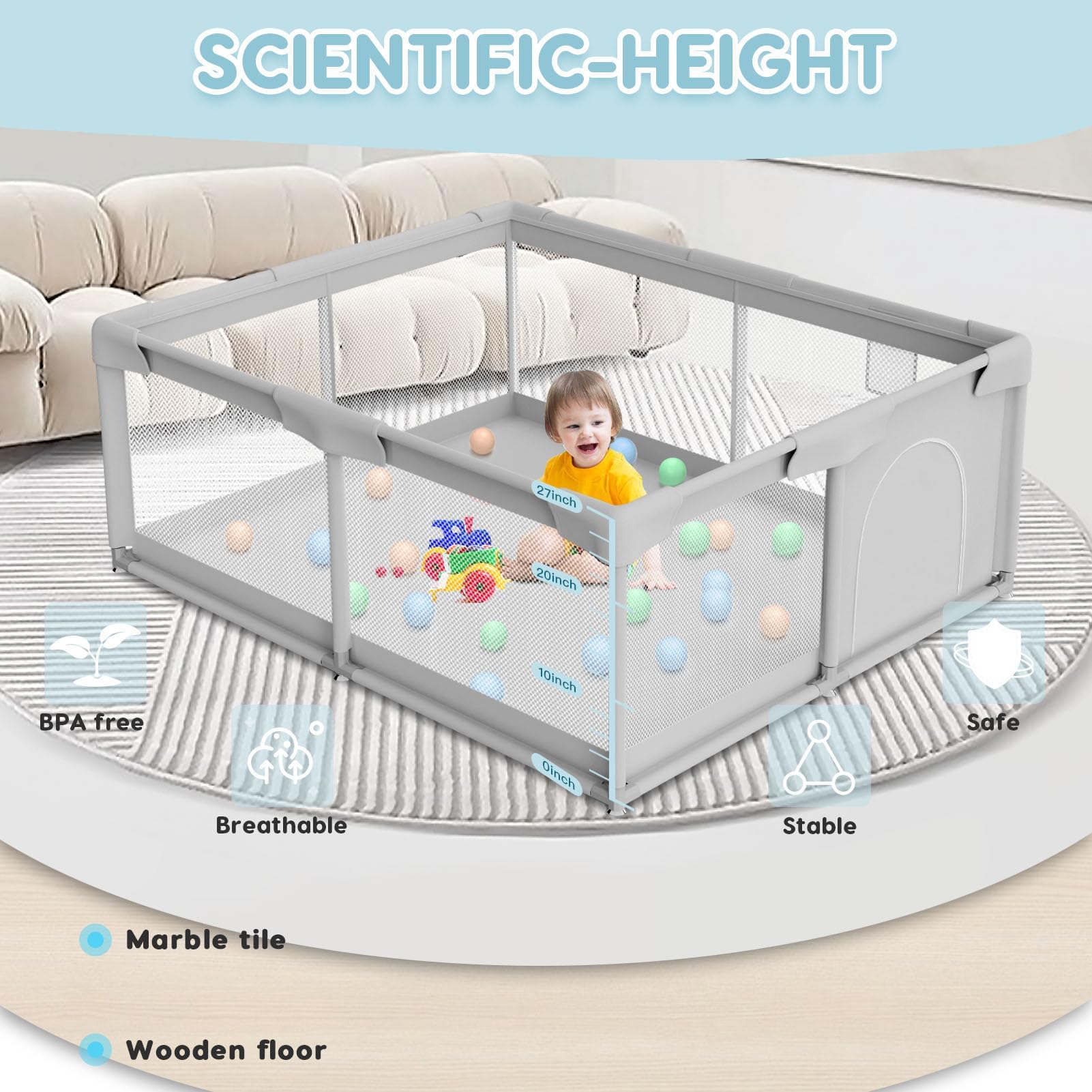 Besuhot Baby Playpen Baby Playard, Playpen for Babies and Toddlers with Gate, 50x50 Baby Fence, Sturdy Safety Playpen, Indoor & Outdoor Kids Activity Center