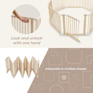 Baby Playpen & Baby Gate for Toddler and Babies, Foldable Wooden Large Shape & Size Adjustable Playard, Play Fence with Locking Gate Activity Center, Toddler Fence Play Area Indoor by Comfy Cubs