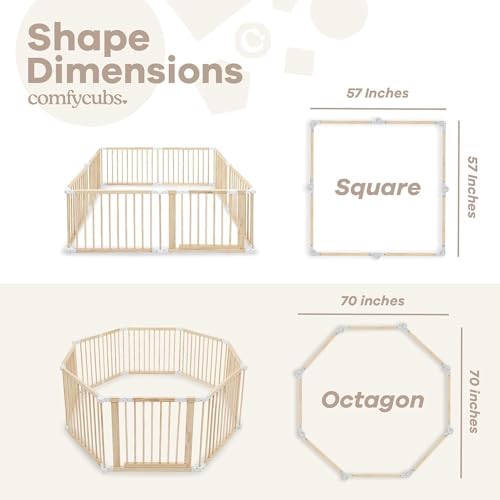 Baby Playpen & Baby Gate for Toddler and Babies, Foldable Wooden Large Shape & Size Adjustable Playard, Play Fence with Locking Gate Activity Center, Toddler Fence Play Area Indoor by Comfy Cubs