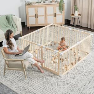 Baby Playpen & Baby Gate for Toddler and Babies, Foldable Wooden Large Shape & Size Adjustable Playard, Play Fence with Locking Gate Activity Center, Toddler Fence Play Area Indoor by Comfy Cubs