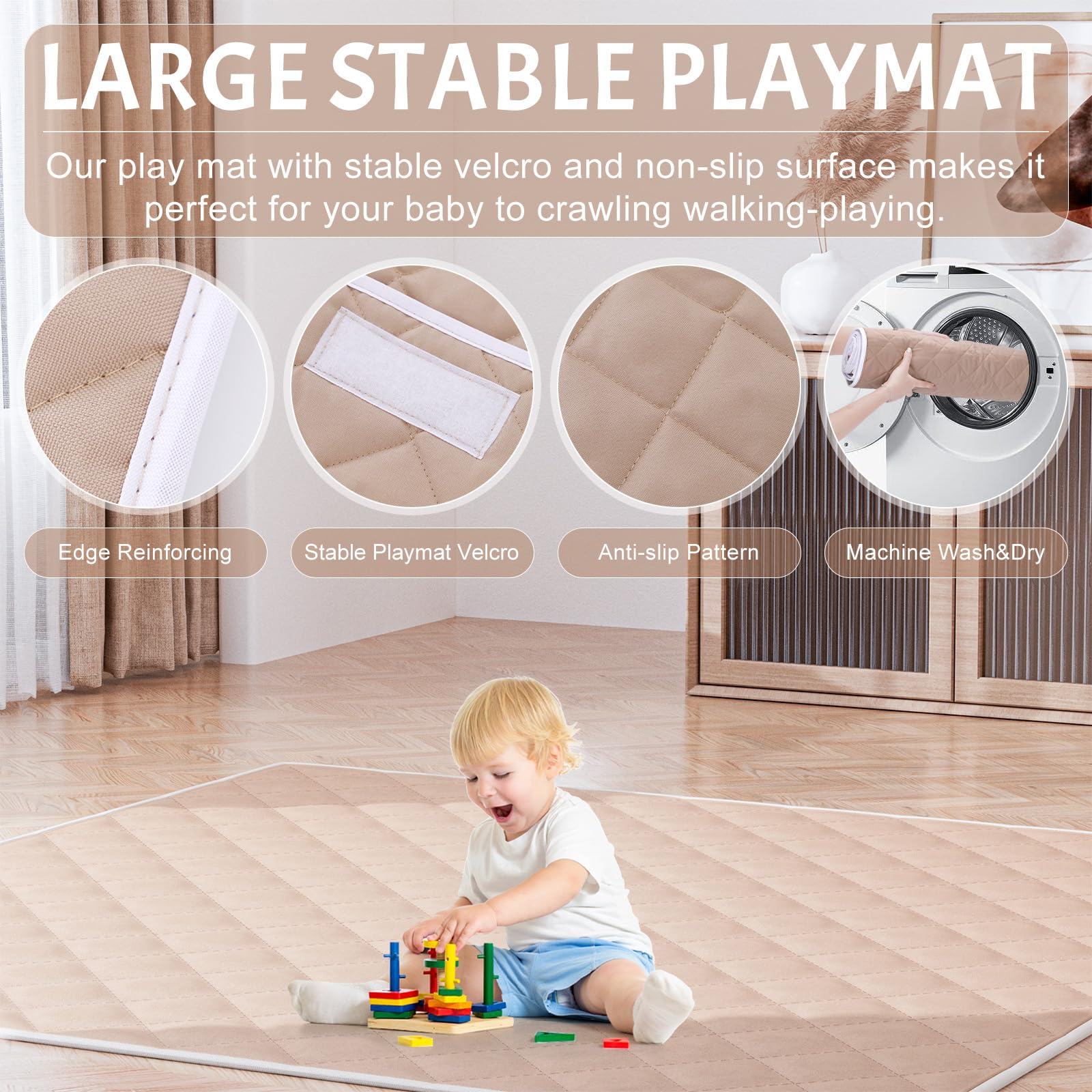 Omzer Baby Playpen with Mat 71"×59" - Extra Large Playpen for Babies and Toddlers with Mat Included, Safety Playard for Baby with Gate, All-Wrapped Soft Sponge Baby Gate Playpen with Stable Mat Velcro