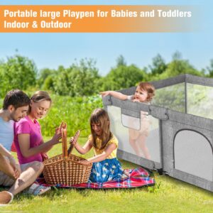 PATYWAGA Foldable Baby Playpen,Collapsible Playpen for Babies and Toddlers, Extra Large Foldable Playpen for Baby with gate, Baby Activity Center with Fence, Indoor & Outdoor Travel Play Pen (51"×51")