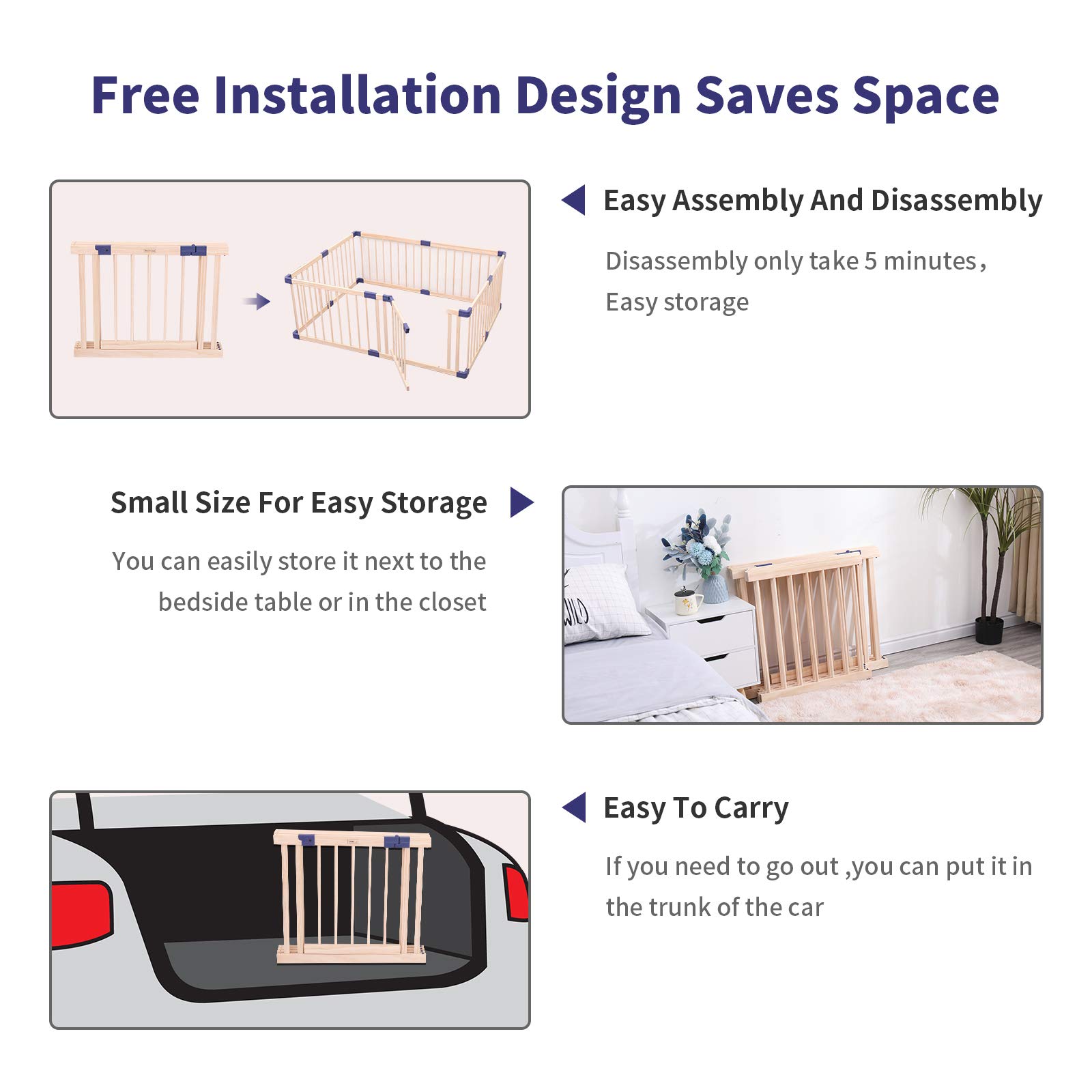 Baby Playpen Foldable Playpen for Babies and Toddlers Solid Wood Baby Gate Playpen Wooden Baby Play Pens Baby Fence Play Area