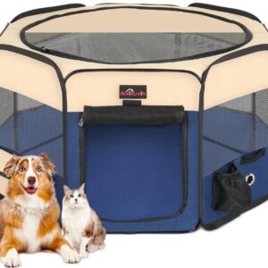 Dog Playpen, Cat Playpen - Foldable Pet Playpen with Carrying Case, Portable Pet Tent for Indoor/Outdoor Use | Water Resistant | Removable Shade Cover - (Blue, Small)