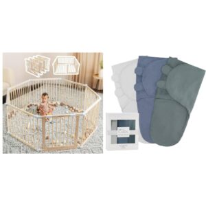 baby playpen & baby gate and swaddle blanket baby girl boy easy adjustable 3 pack bundled by comfy cubs