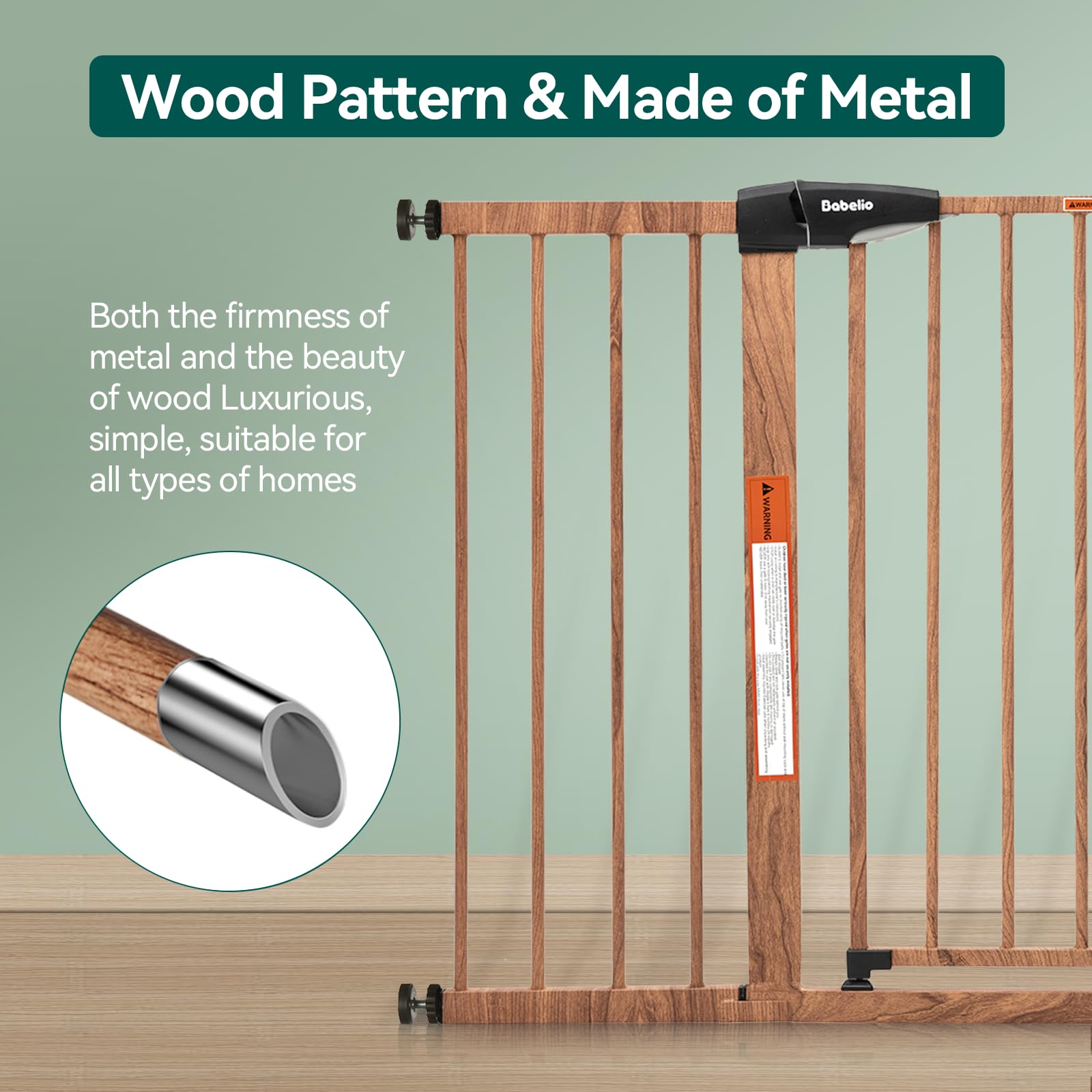 BABELIO 29-55" Extra Wide Baby Gate with Wood Pattern, Metal Auto Close Dog Gate,Pressure Mounted Pet Gate for Doorways, with Y Threaded Spindle Rods, No Tools Required